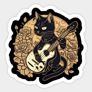 Cool Black Cat Playing Guitar - Funny Cats Sticker
